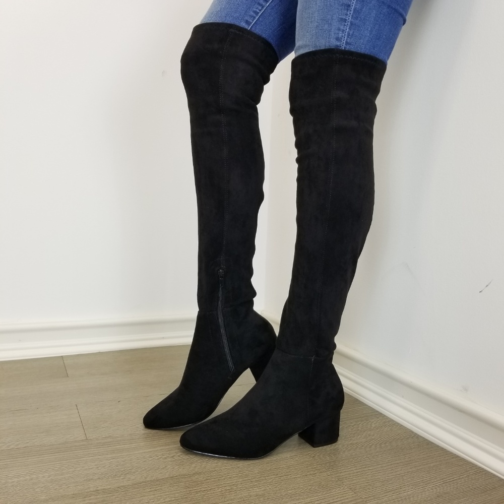 Pointy toe over the knee black boots Faux Suede - Picture 2 of 8
